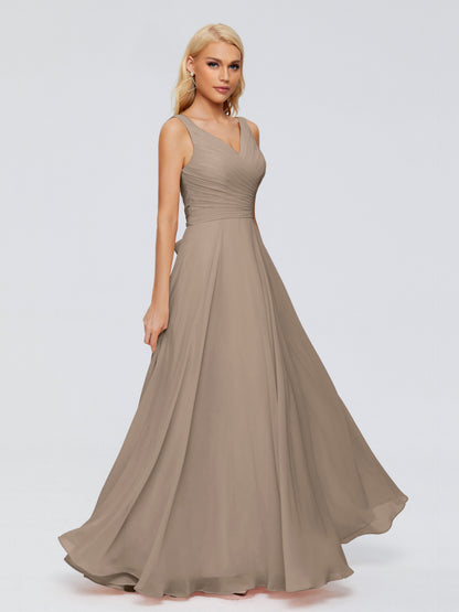 Ryleigh V Neck Long Chiffon Bridesmaid Dresses with Bow
