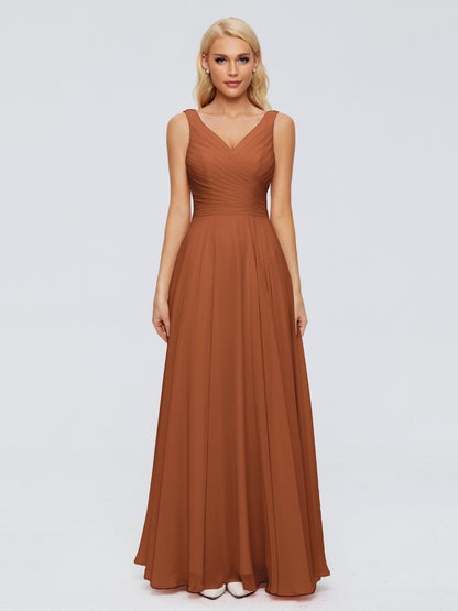 Ryleigh V Neck Long Chiffon Bridesmaid Dresses with Bow