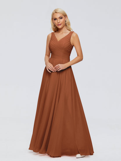 Ryleigh V Neck Long Chiffon Bridesmaid Dresses with Bow
