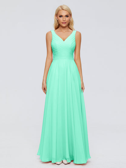 Ryleigh V Neck Long Chiffon Bridesmaid Dresses with Bow