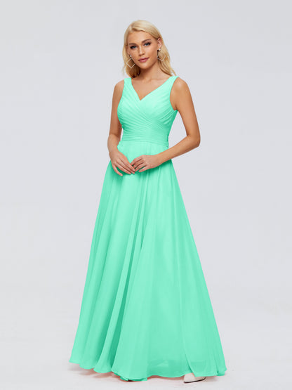 Ryleigh V Neck Long Chiffon Bridesmaid Dresses with Bow