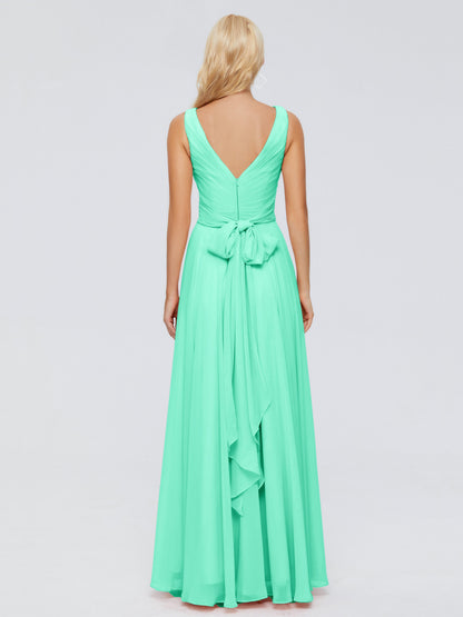 Ryleigh V Neck Long Chiffon Bridesmaid Dresses with Bow