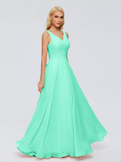 Ryleigh V Neck Long Chiffon Bridesmaid Dresses with Bow