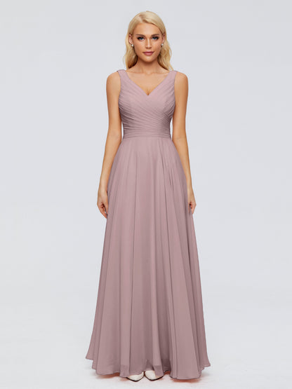 Ryleigh V Neck Long Chiffon Bridesmaid Dresses with Bow