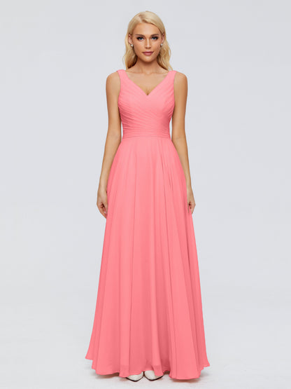 Ryleigh V Neck Long Chiffon Bridesmaid Dresses with Bow