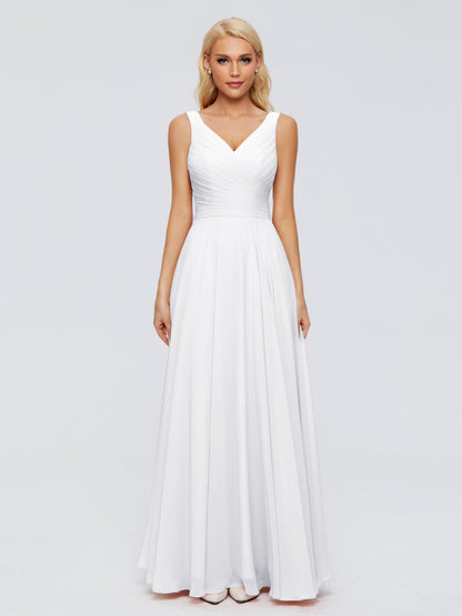 Ryleigh V Neck Long Chiffon Bridesmaid Dresses with Bow