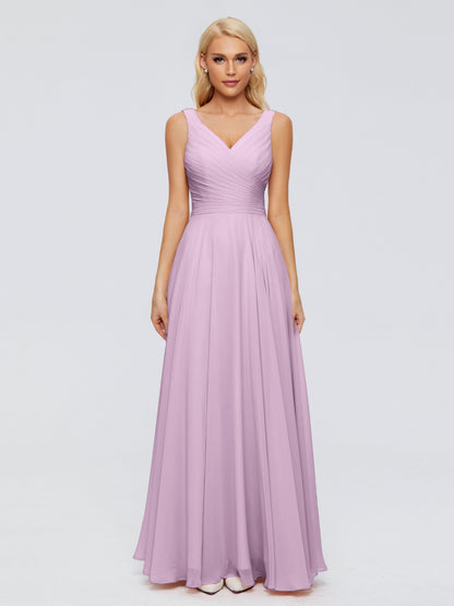 Ryleigh V Neck Long Chiffon Bridesmaid Dresses with Bow
