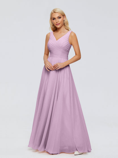 Ryleigh V Neck Long Chiffon Bridesmaid Dresses with Bow
