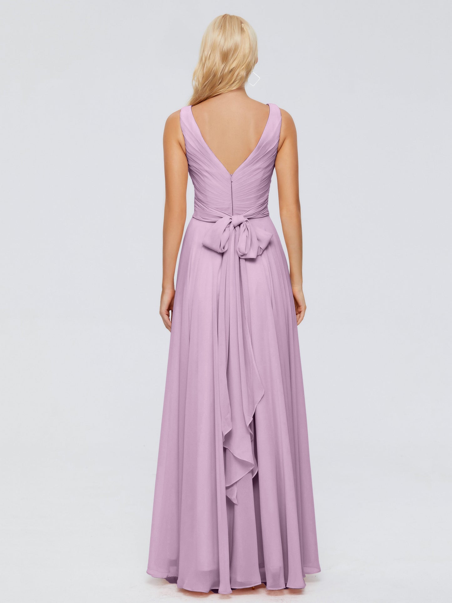 Ryleigh V Neck Long Chiffon Bridesmaid Dresses with Bow