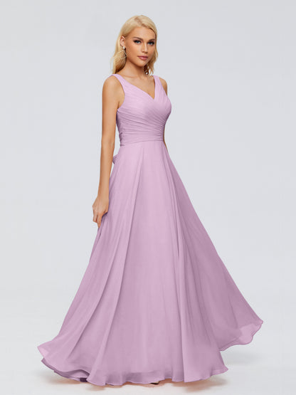 Ryleigh V Neck Long Chiffon Bridesmaid Dresses with Bow