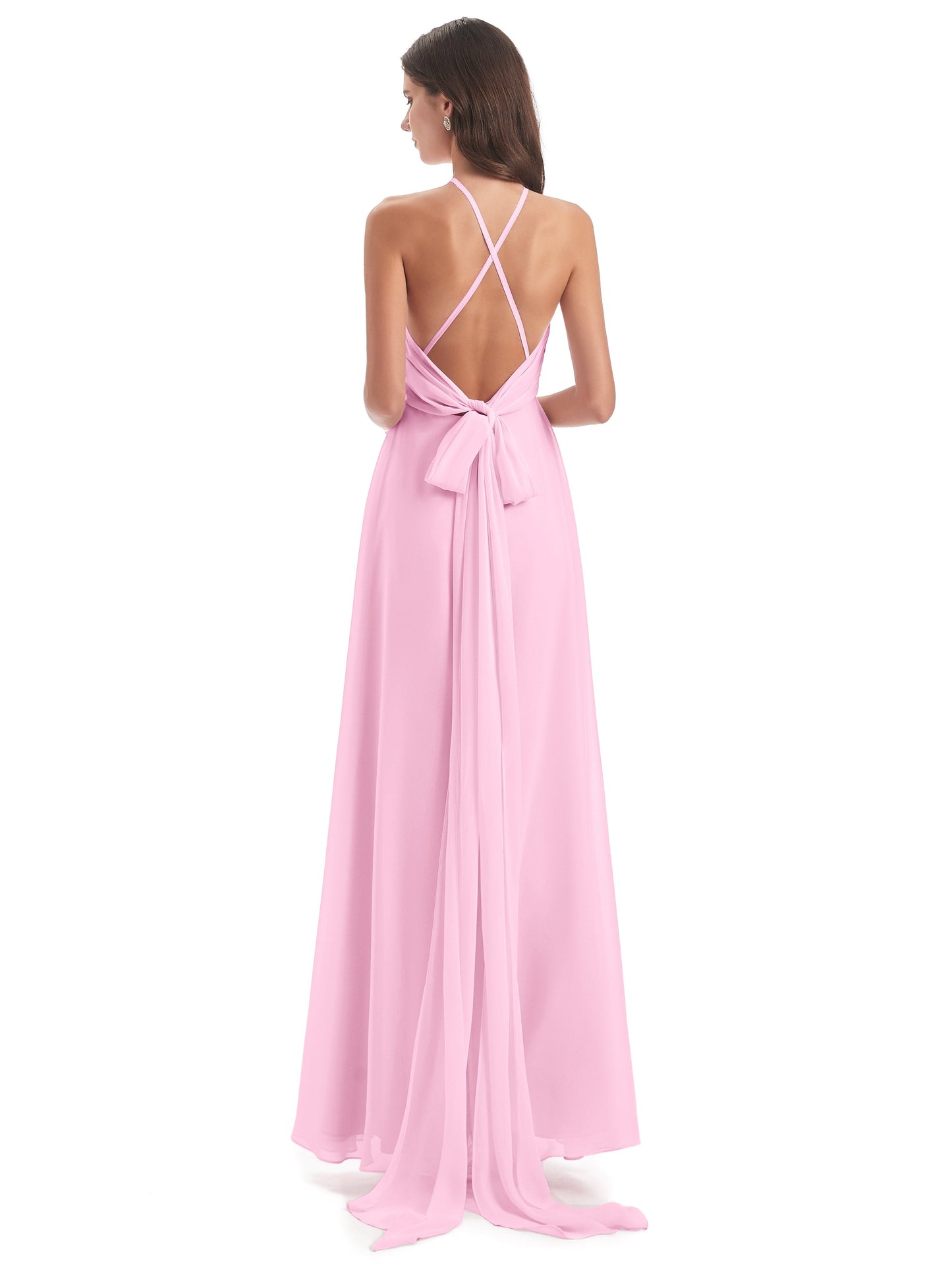 Samira Sheath Floor Length Halter Split Chiffon Bridesmaid Dresses