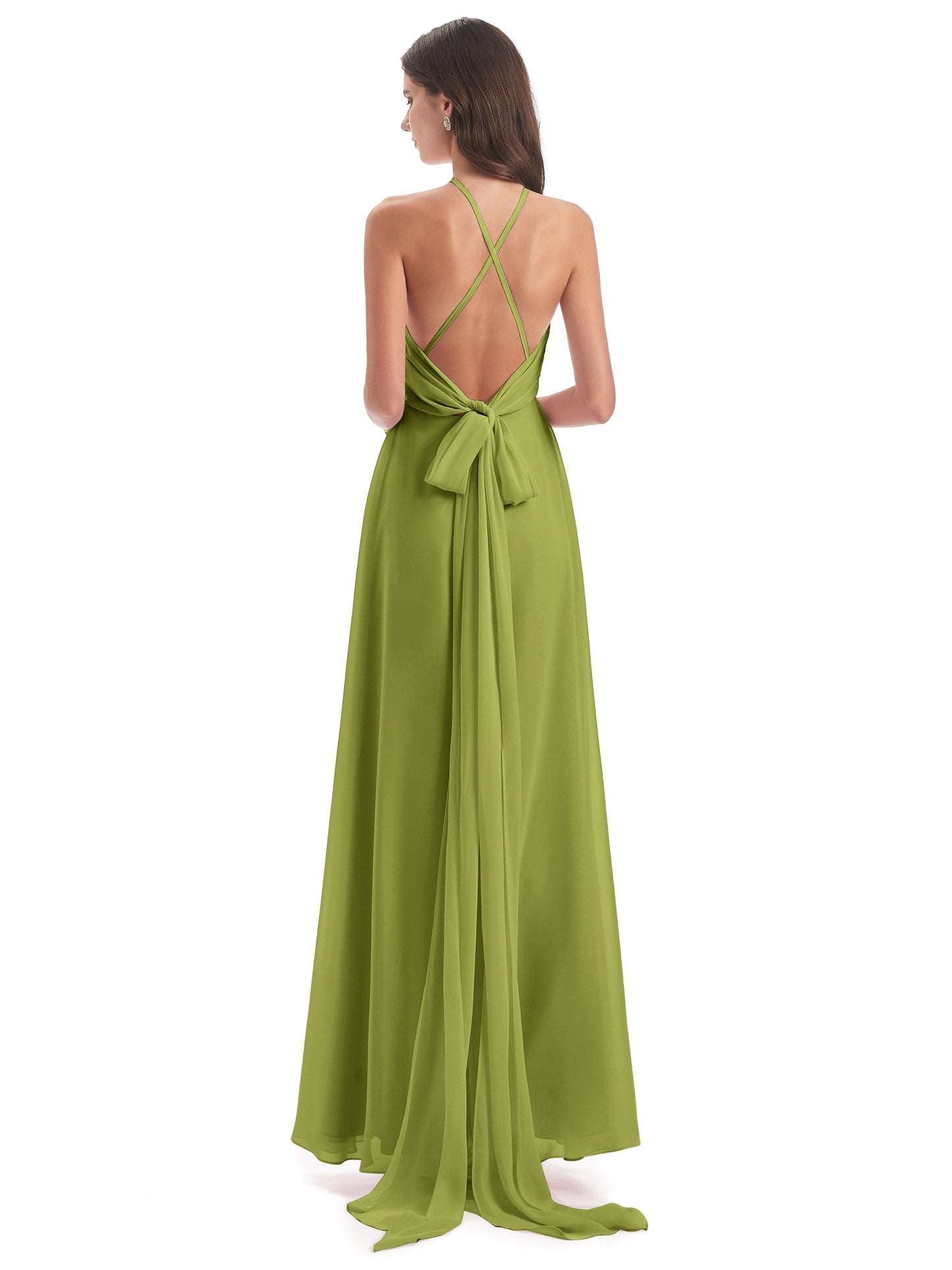 Samira Sheath Floor Length Halter Split Chiffon Bridesmaid Dresses