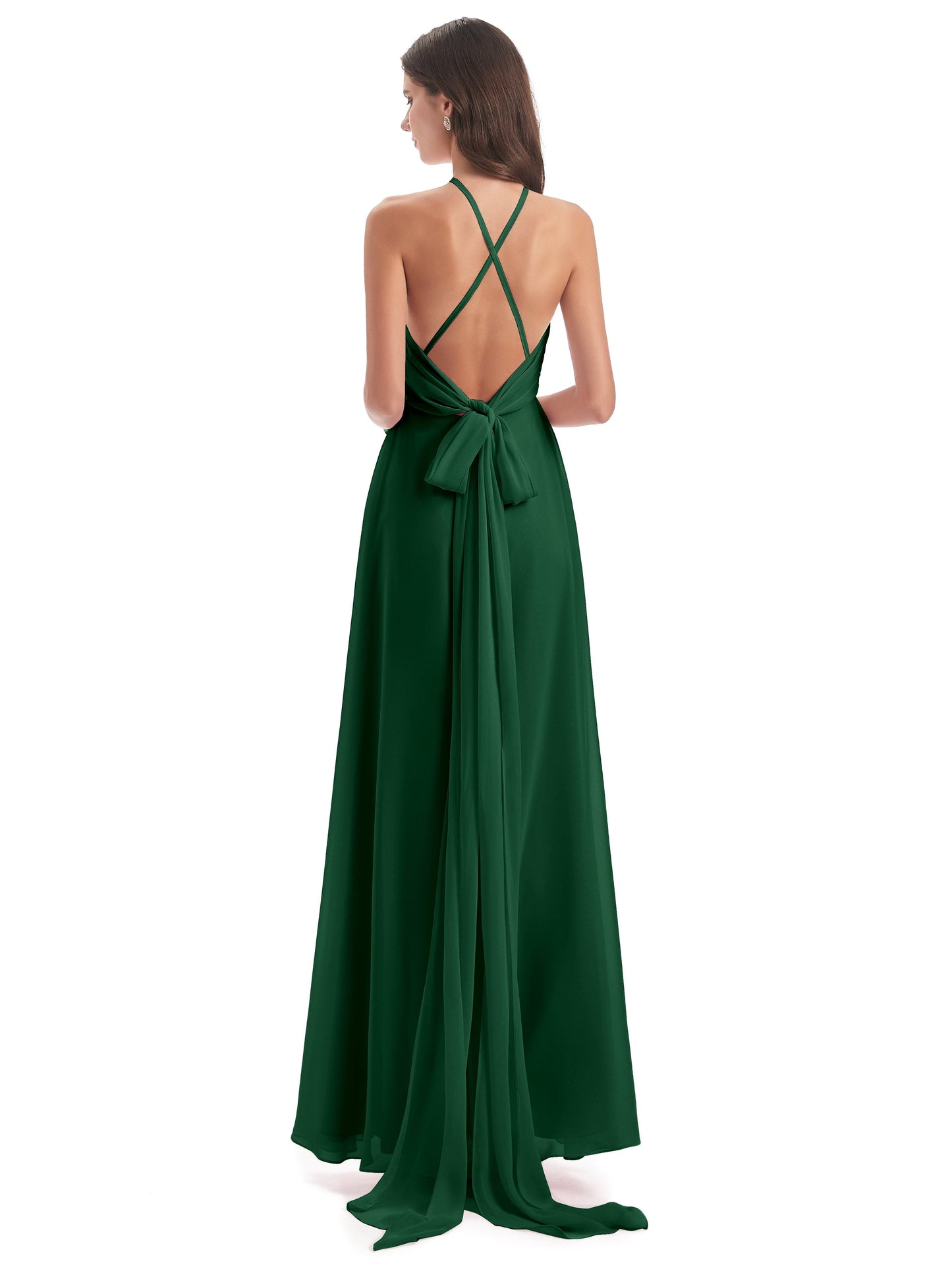 Samira Sheath Floor Length Halter Split Chiffon Bridesmaid Dresses