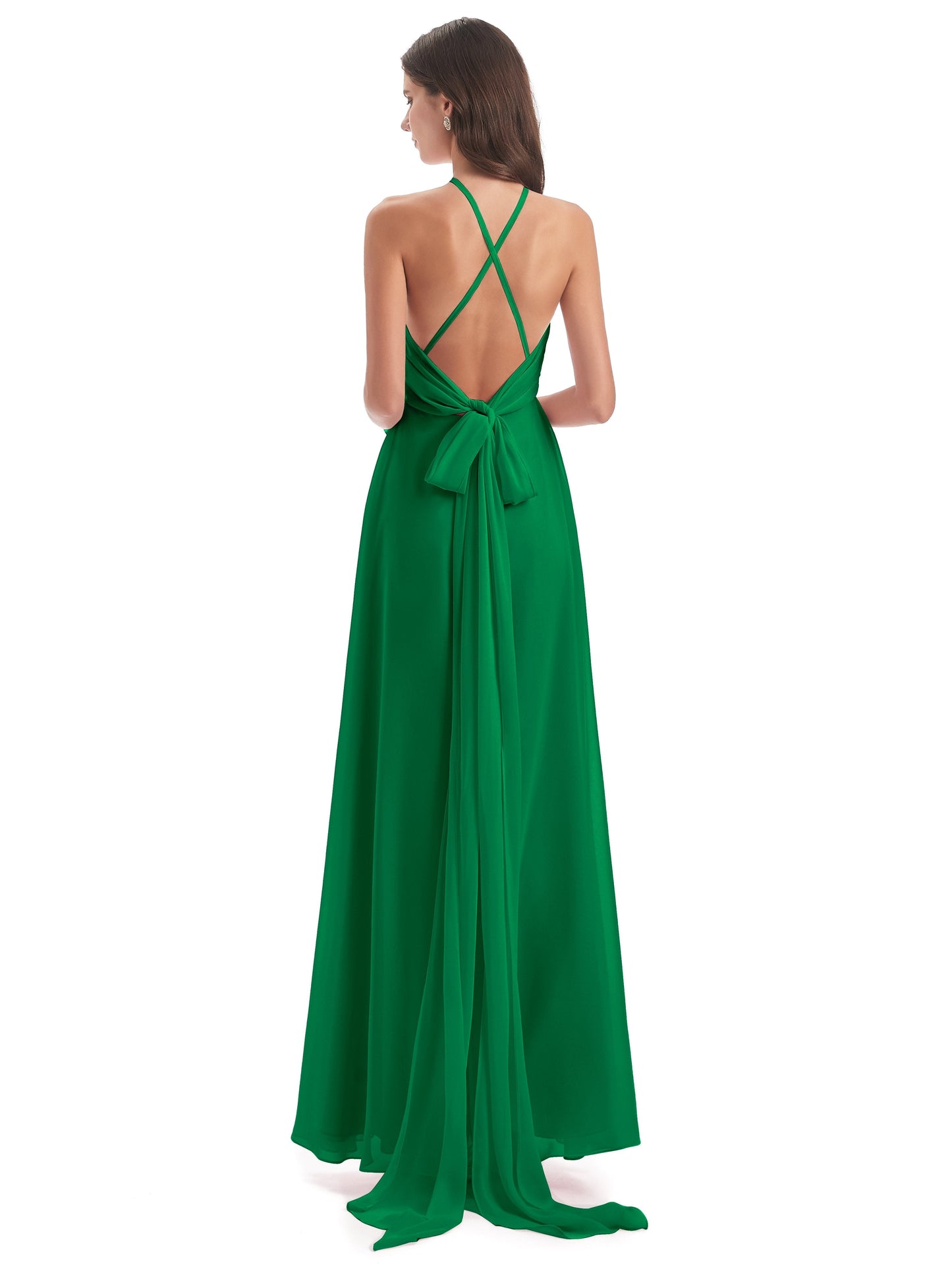 Samira Sheath Floor Length Halter Split Chiffon Bridesmaid Dresses