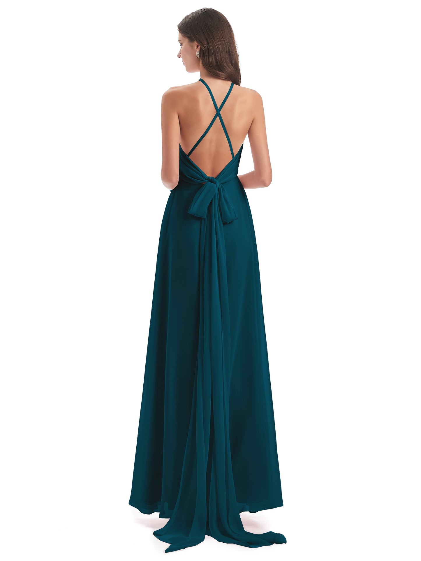 Samira Sheath Floor Length Halter Split Chiffon Bridesmaid Dresses
