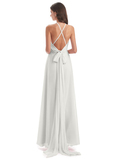 Samira Sheath Floor Length Halter Split Chiffon Bridesmaid Dresses