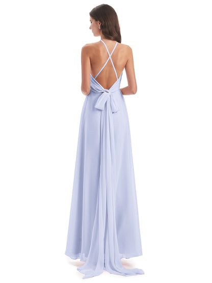 Samira Sheath Floor Length Halter Split Chiffon Bridesmaid Dresses