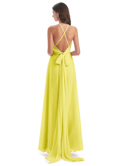 Samira Sheath Floor Length Halter Split Chiffon Bridesmaid Dresses