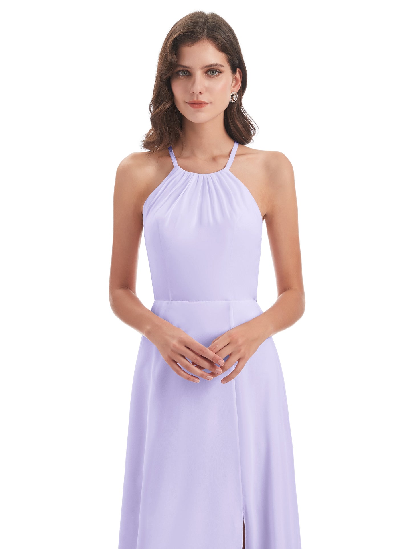 Samira Sheath Floor Length Halter Split Chiffon Bridesmaid Dresses