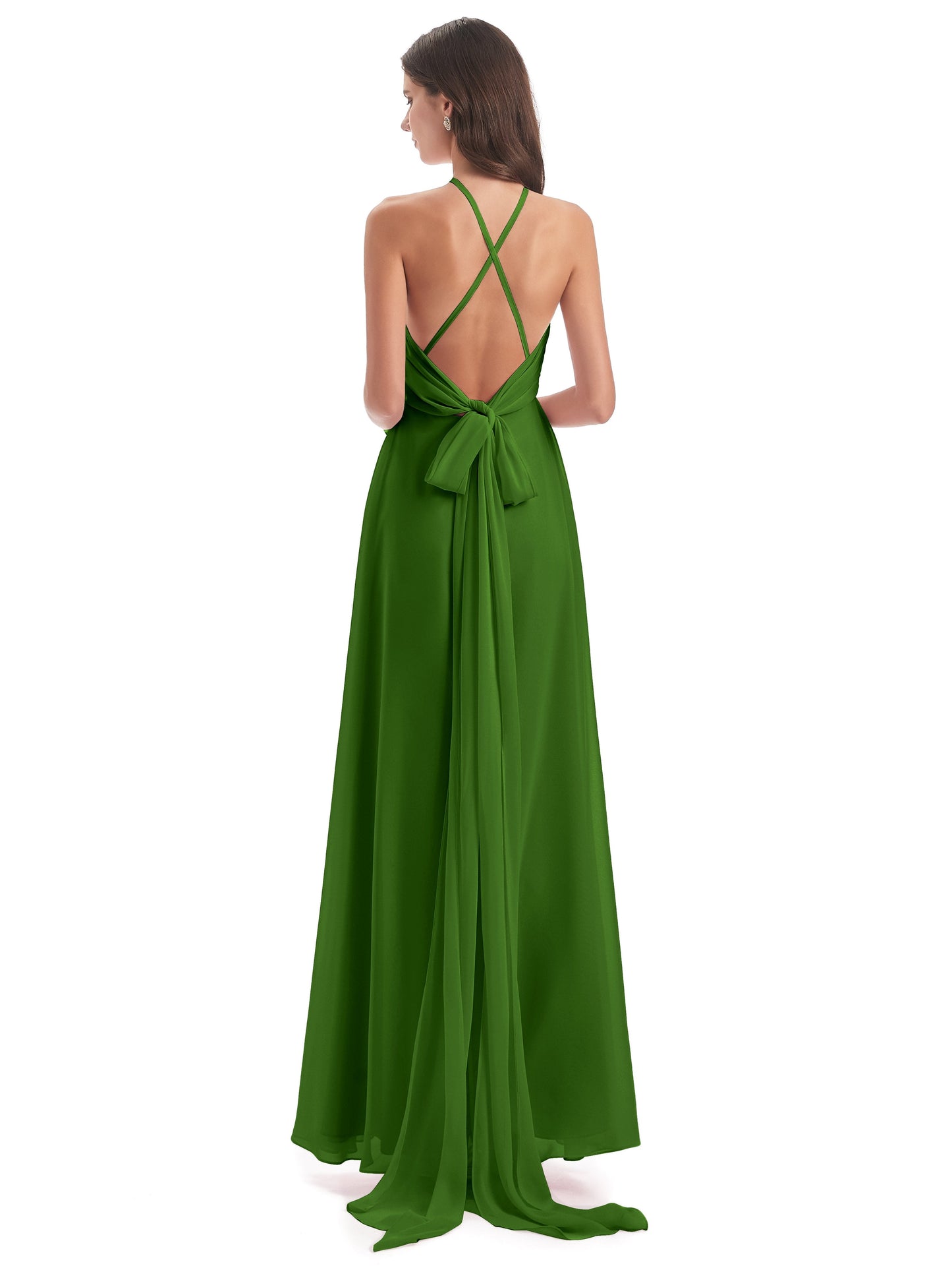 Samira Sheath Floor Length Halter Split Chiffon Bridesmaid Dresses