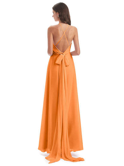 Samira Sheath Floor Length Halter Split Chiffon Bridesmaid Dresses