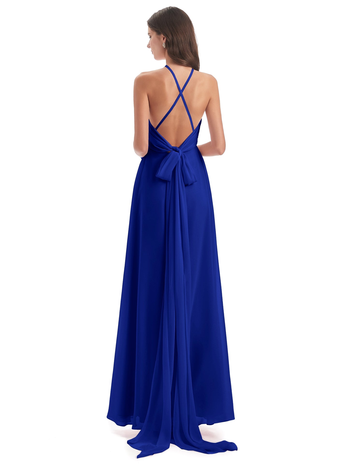 Samira Sheath Floor Length Halter Split Chiffon Bridesmaid Dresses