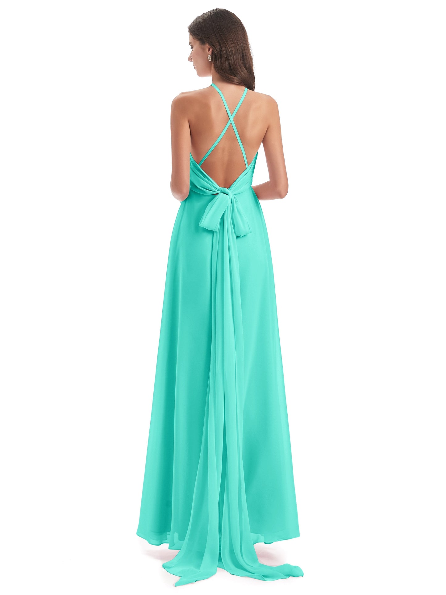 Samira Sheath Floor Length Halter Split Chiffon Bridesmaid Dresses