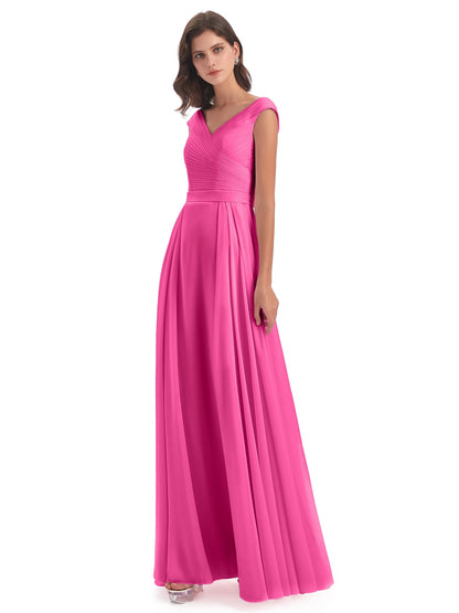 Saoirse Floor Length V-neck Chiffon Bridesmaid Dresses