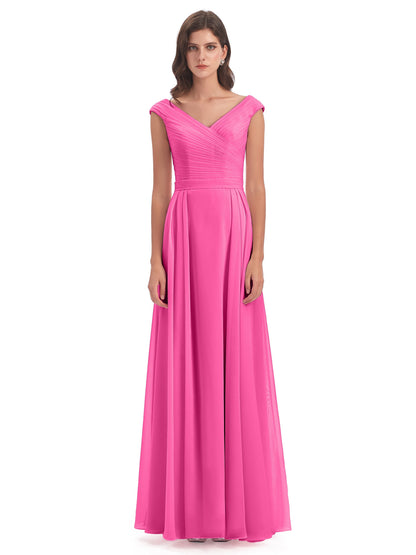 Saoirse Floor Length V-neck Chiffon Bridesmaid Dresses