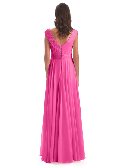 Saoirse Floor Length V-neck Chiffon Bridesmaid Dresses