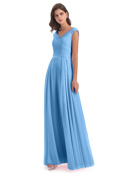 Saoirse Floor Length V-neck Chiffon Bridesmaid Dresses