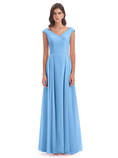 Saoirse Floor Length V-neck Chiffon Bridesmaid Dresses