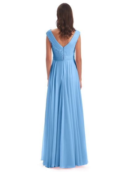 Saoirse Floor Length V-neck Chiffon Bridesmaid Dresses