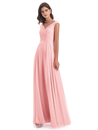 Saoirse Floor Length V-neck Chiffon Bridesmaid Dresses