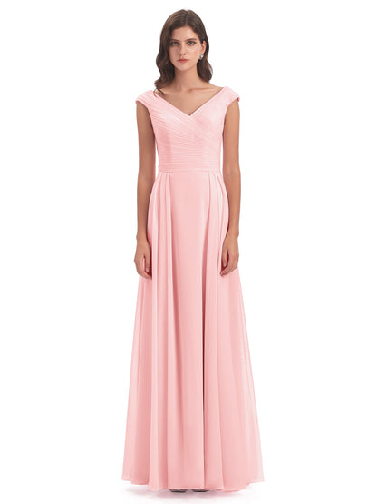 Saoirse Floor Length V-neck Chiffon Bridesmaid Dresses