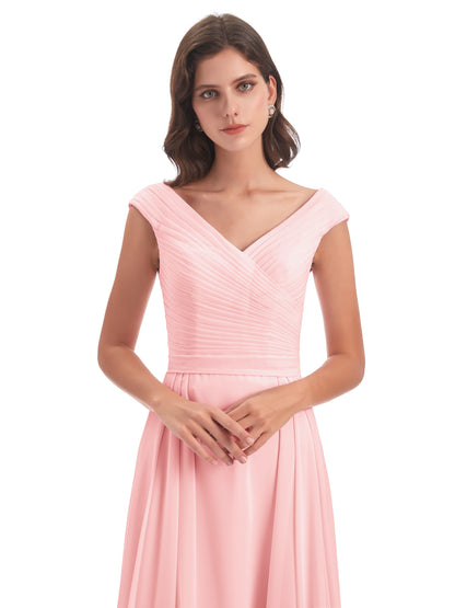 Saoirse Floor Length V-neck Chiffon Bridesmaid Dresses