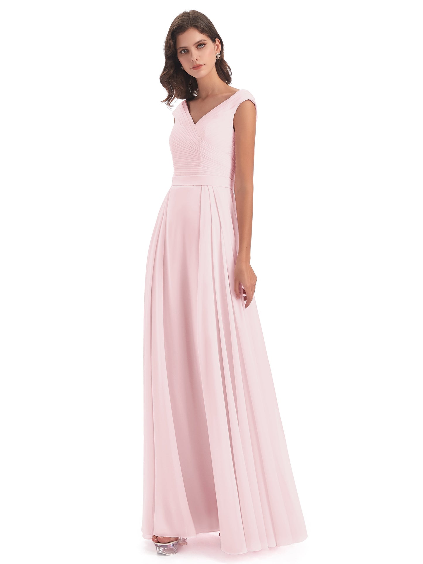 Saoirse Floor Length V-neck Chiffon Bridesmaid Dresses