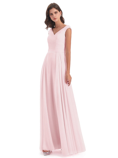 Saoirse Floor Length V-neck Chiffon Bridesmaid Dresses