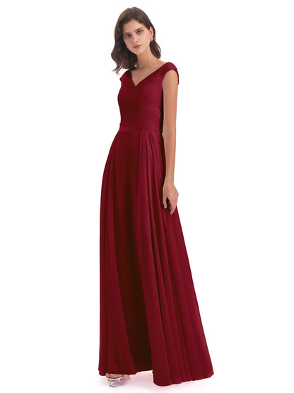 Saoirse Floor Length V-neck Chiffon Bridesmaid Dresses