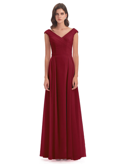 Saoirse Floor Length V-neck Chiffon Bridesmaid Dresses