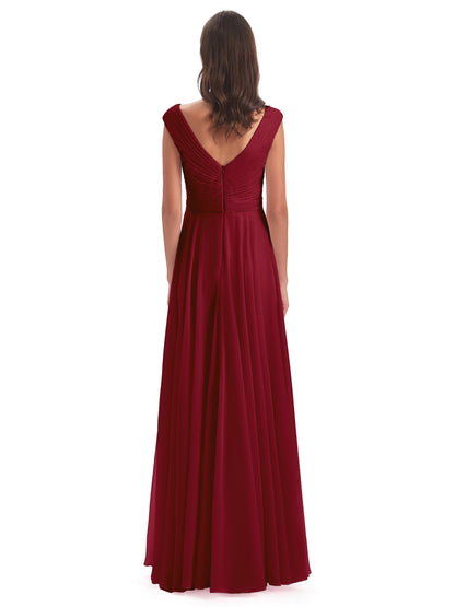 Saoirse Floor Length V-neck Chiffon Bridesmaid Dresses