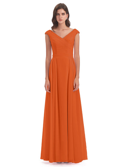 Saoirse Floor Length V-neck Chiffon Bridesmaid Dresses