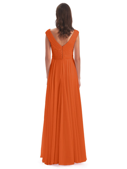 Saoirse Floor Length V-neck Chiffon Bridesmaid Dresses
