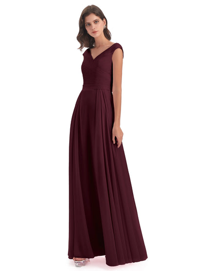 Saoirse Floor Length V-neck Chiffon Bridesmaid Dresses