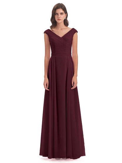 Saoirse Floor Length V-neck Chiffon Bridesmaid Dresses