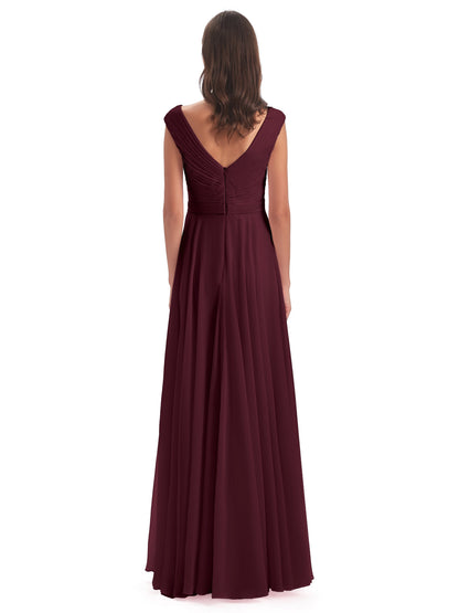 Saoirse Floor Length V-neck Chiffon Bridesmaid Dresses
