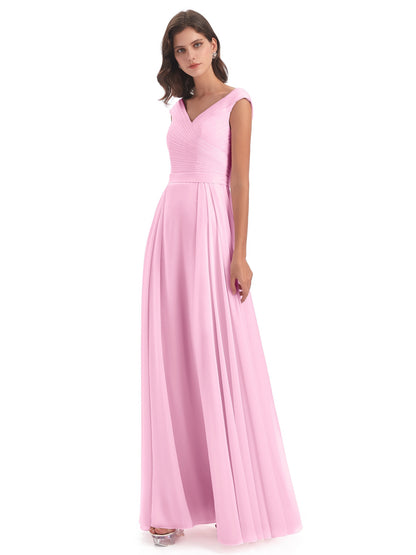 Saoirse Floor Length V-neck Chiffon Bridesmaid Dresses