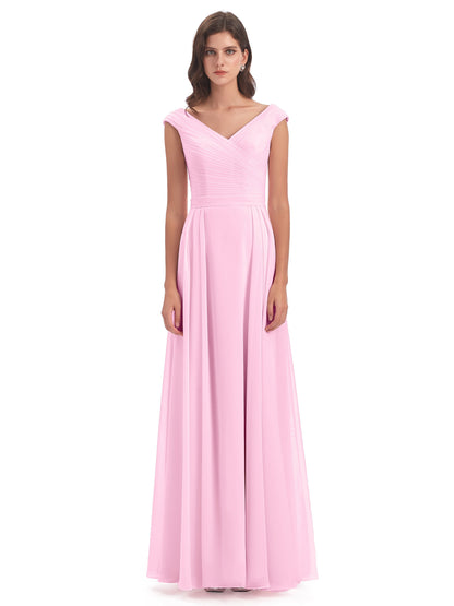 Saoirse Floor Length V-neck Chiffon Bridesmaid Dresses