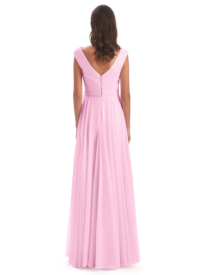 Saoirse Floor Length V-neck Chiffon Bridesmaid Dresses