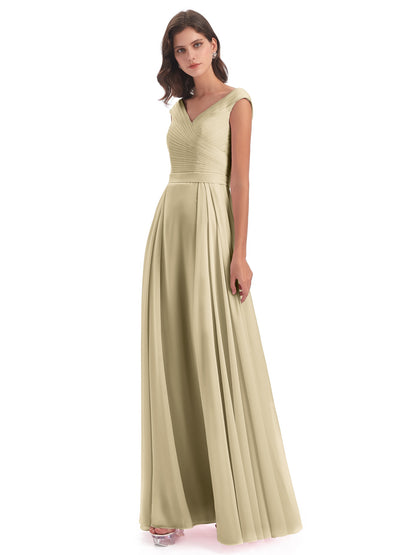 Saoirse Floor Length V-neck Chiffon Bridesmaid Dresses